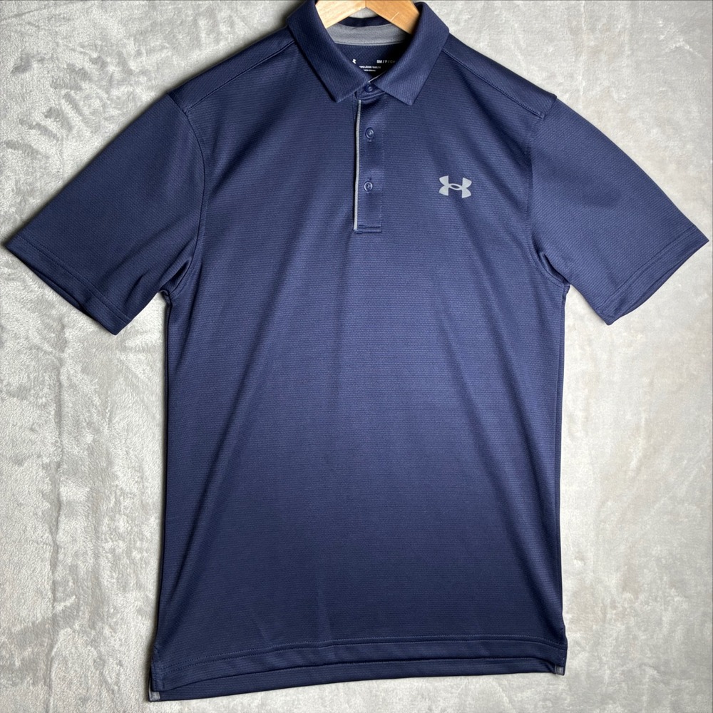 Under Armour Mens Navy Blue Short Sleeve Loose Fit Golf Polo Shirt Size Small